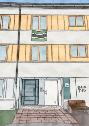 Målning av en port vid Pennygången