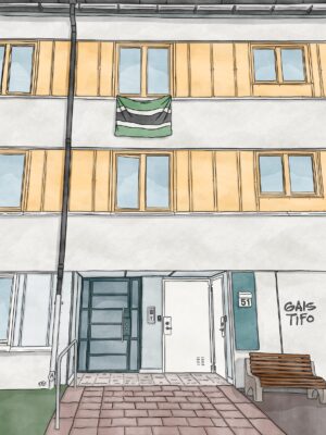 Målning av en port vid Pennygången